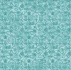 Rejoice  Floral Scroll  Aqua by QT Fabrics