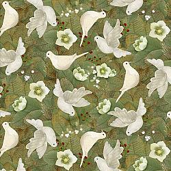 French Countryside Christmas - Flying Doves Green