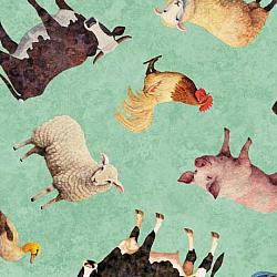 Heartland Animal Toss Sage by Morris Creative Group for QT fabrics