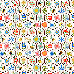 Beehive Floral Bee Beary Happy by QT Fabrics